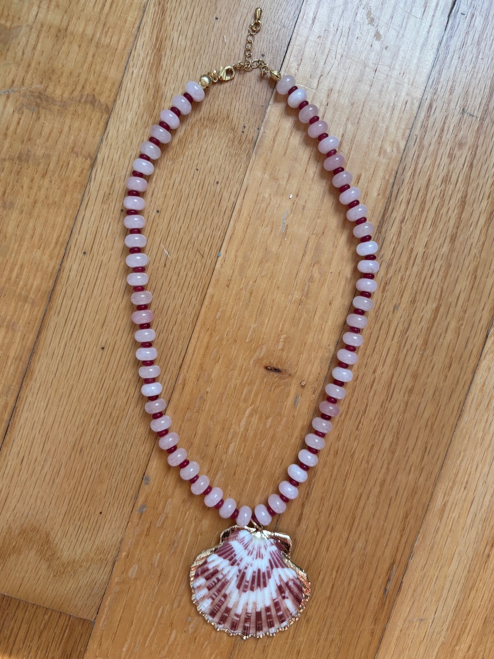 Etsy Pink Beaded Shell Pendant Necklace with Gold Accents